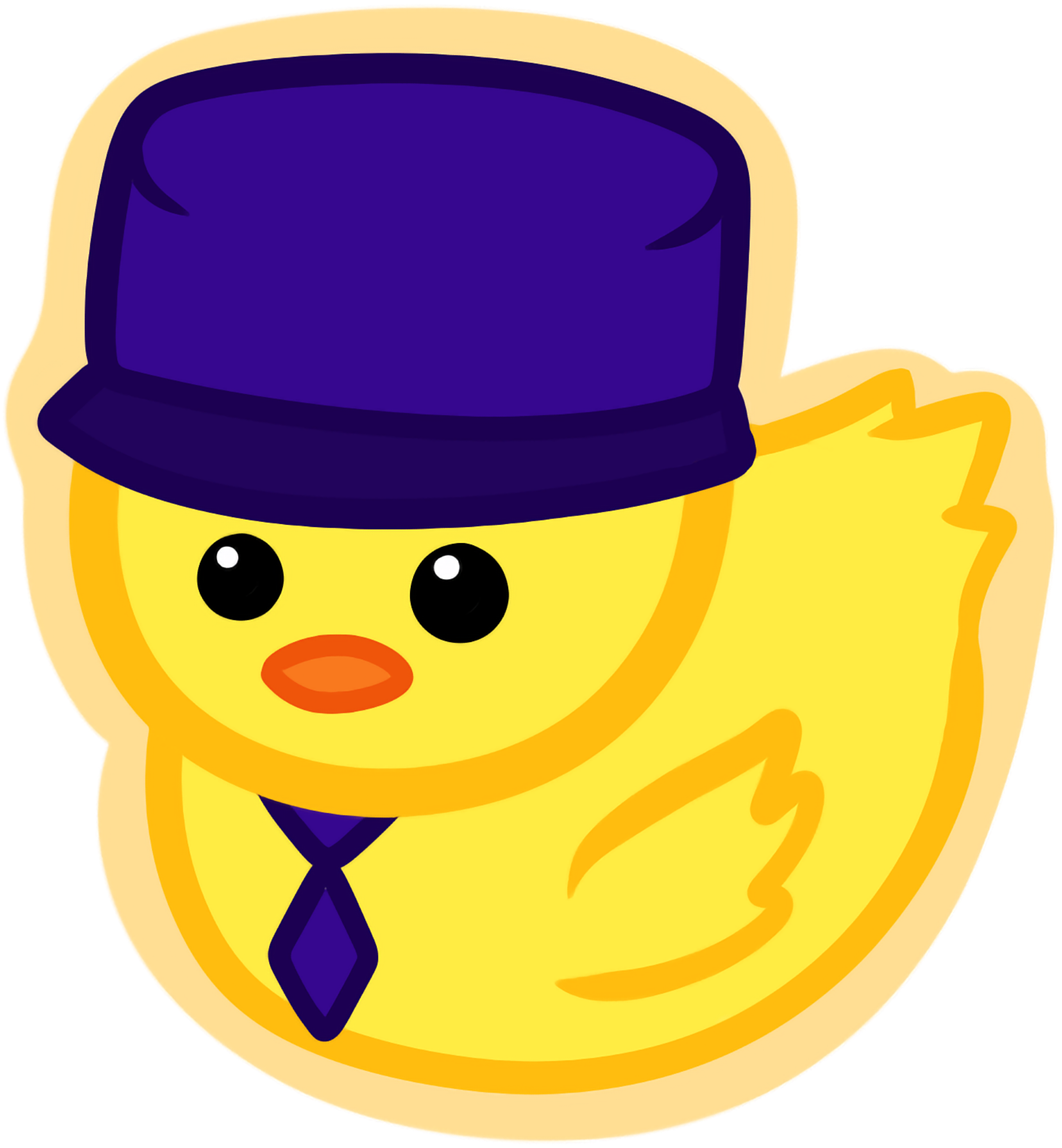 Cartoon rubber duck wearing a train conductor's hat and tie.